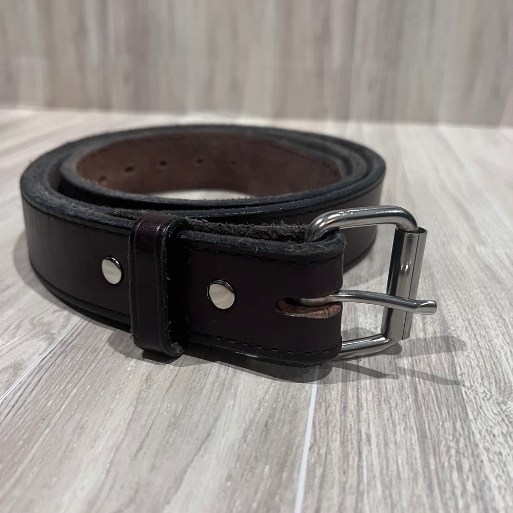 Hanks Belts Gunner Stitched Mens Brown Leather Belt Size 52 Made in USA Custom
